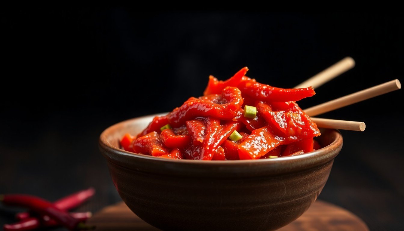 Korean kimchi in traditional ceramic bowl