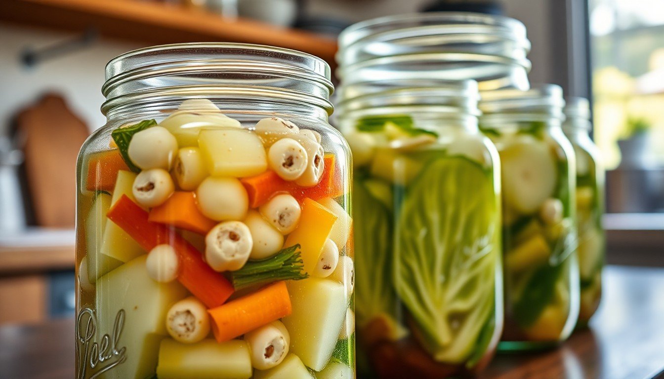 Glass jars showing the fermentation process
