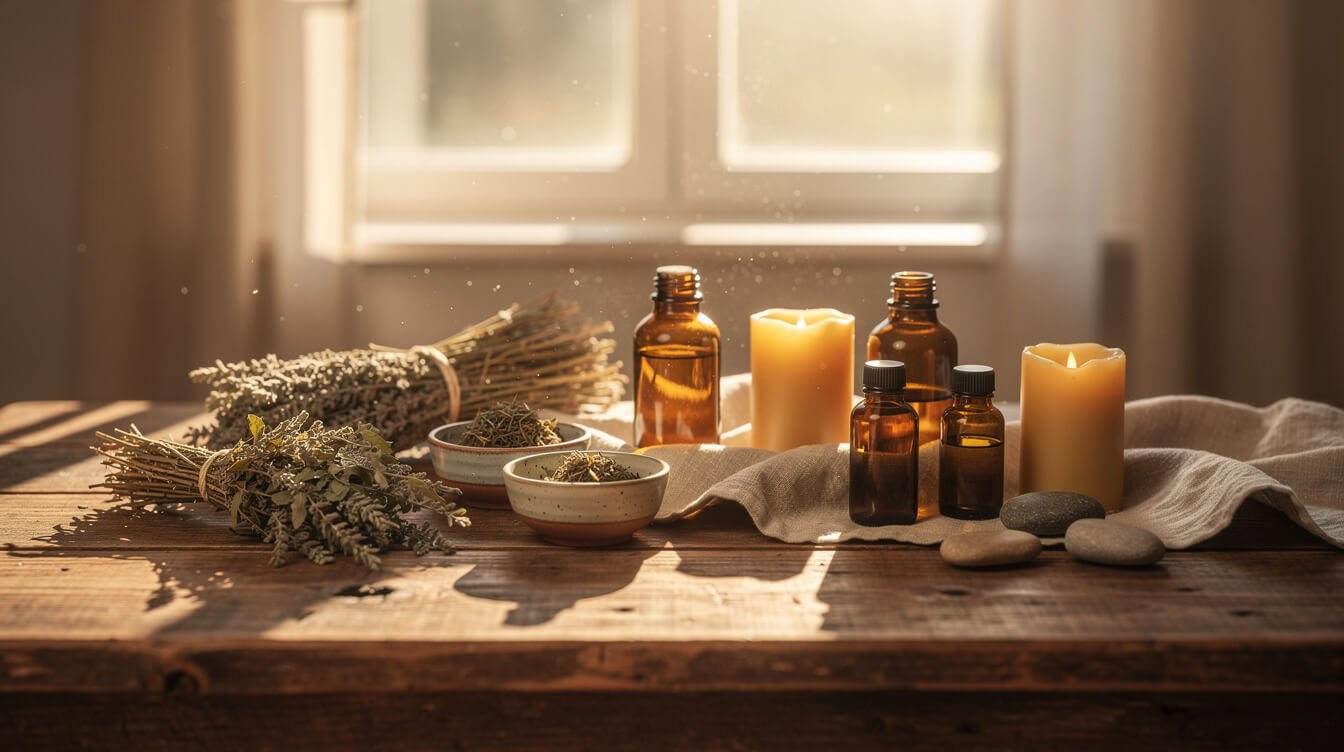 daily wellness routine with morning herbs and natural elements