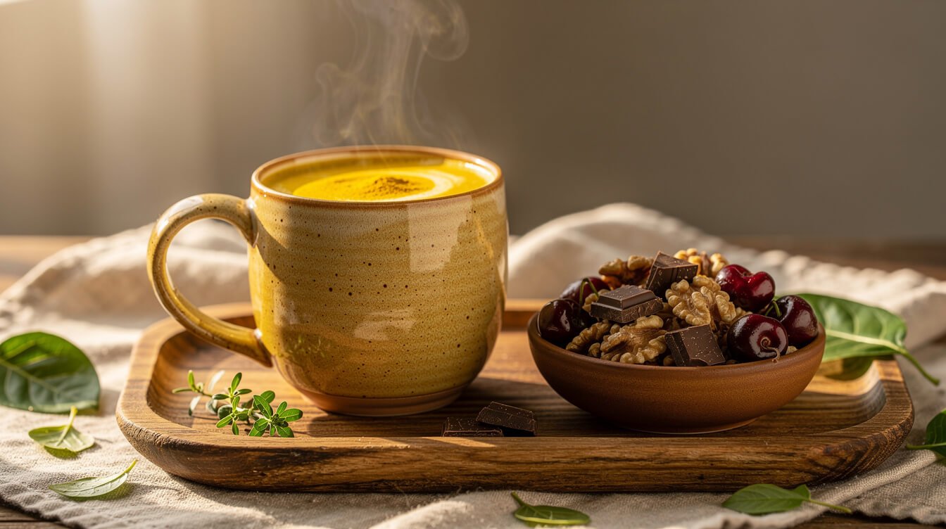 golden turmeric latte and anti-inflammatory trail mix snacks