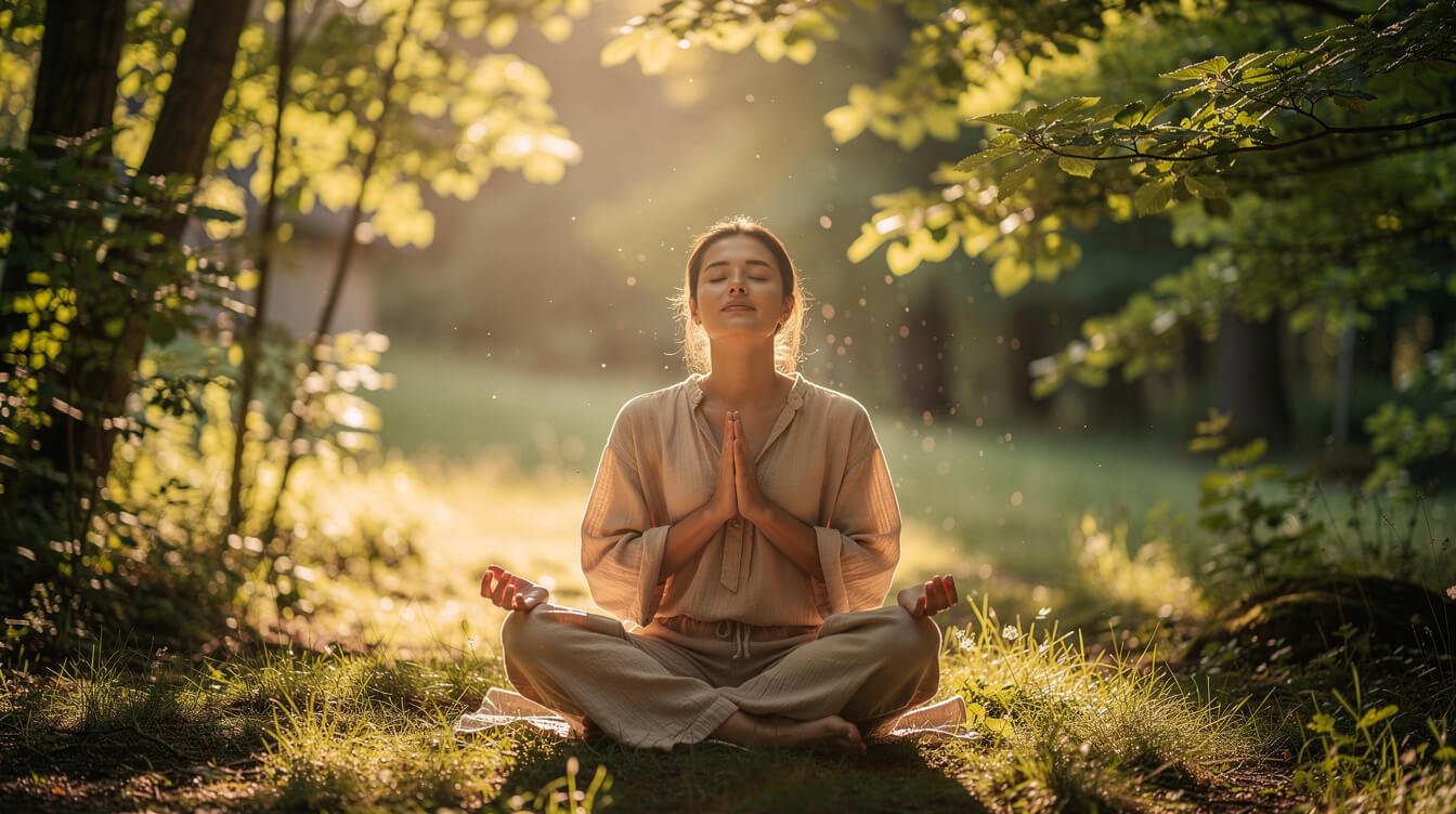 peaceful mindfulness moment in nature for wellness reset