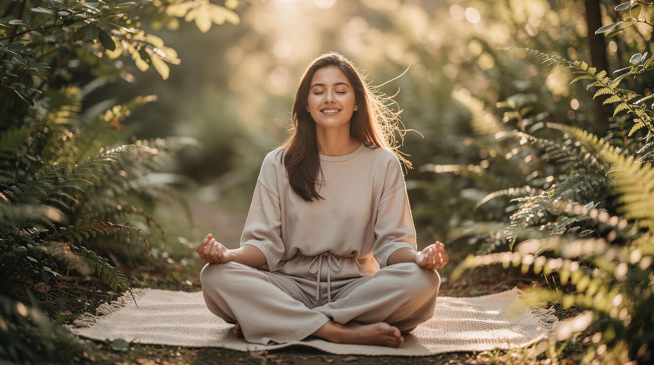 woman experiencing the benefits of energy healing in natural setting