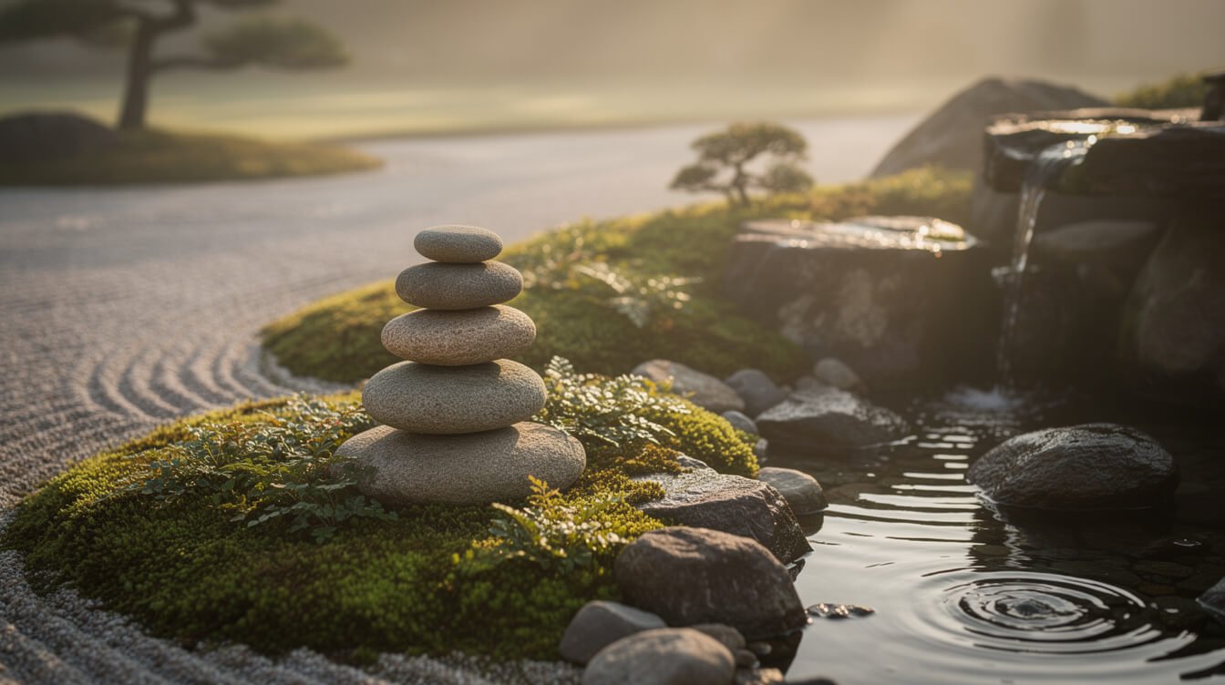 zen garden stones representing balance and harmony in holistic wellness