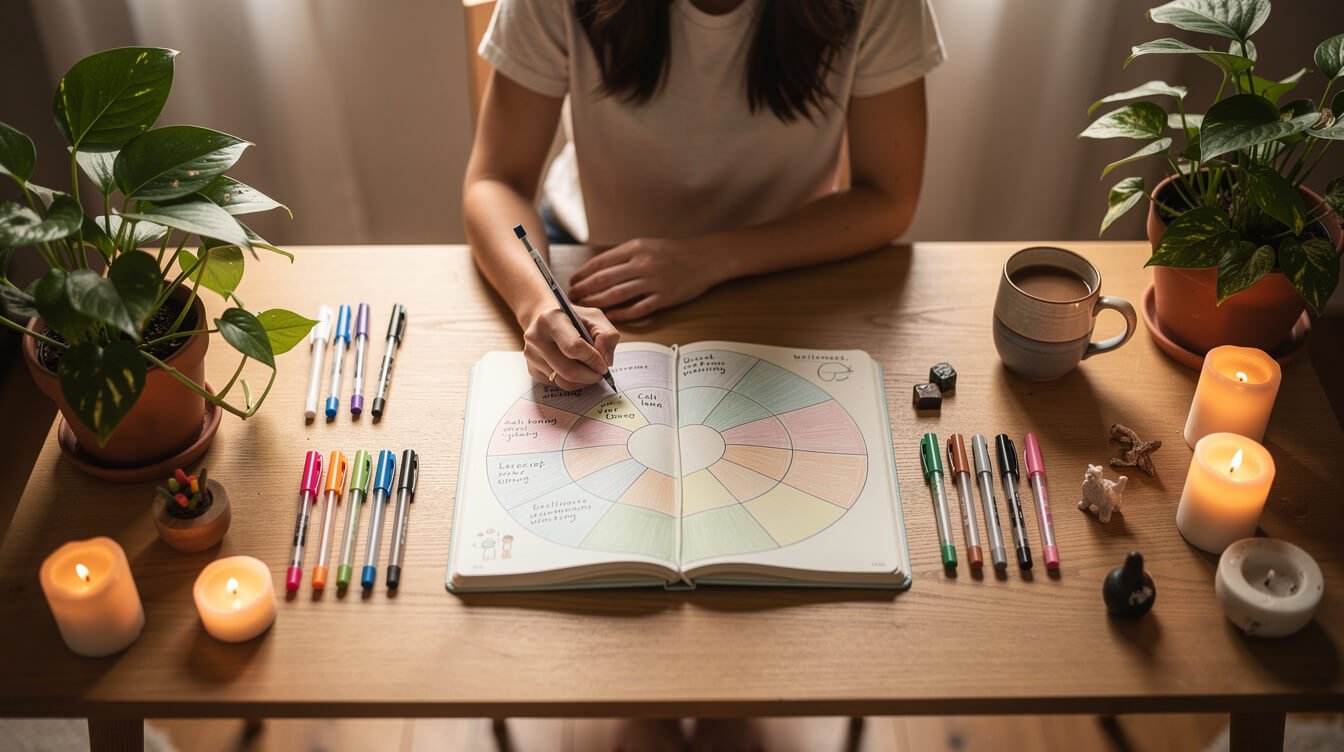 person writing a personalized holistic wellness plan in journal