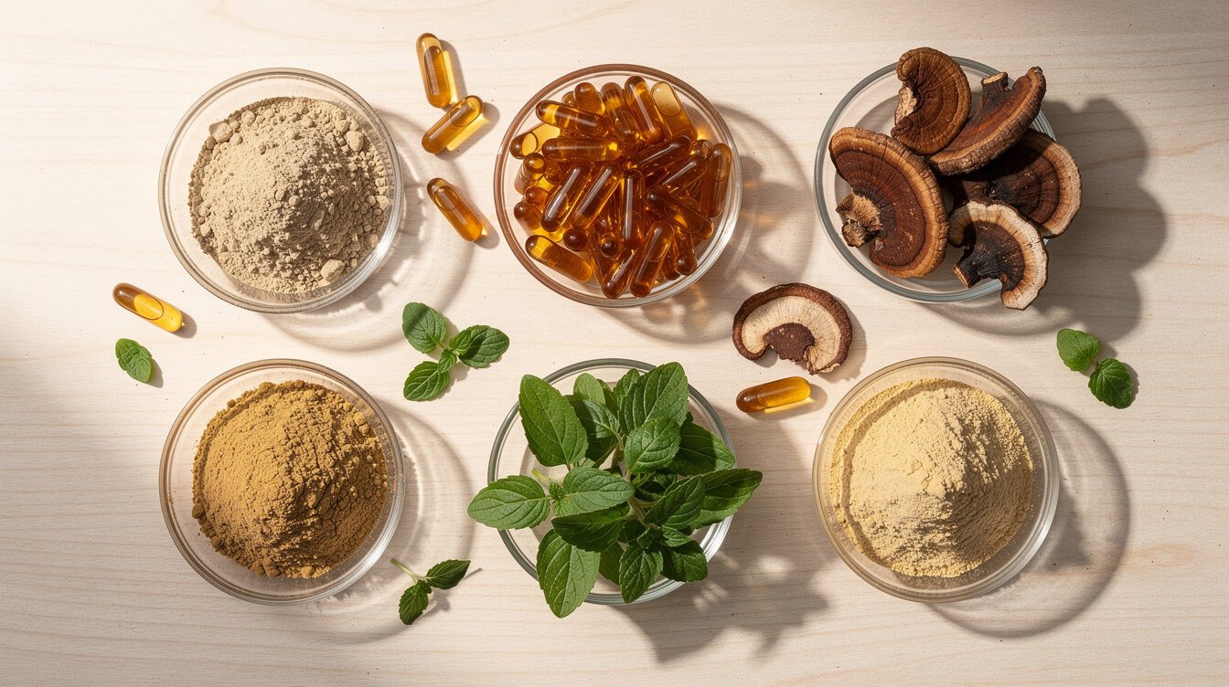 top adaptogen supplements including ashwagandha rhodiola and reishi