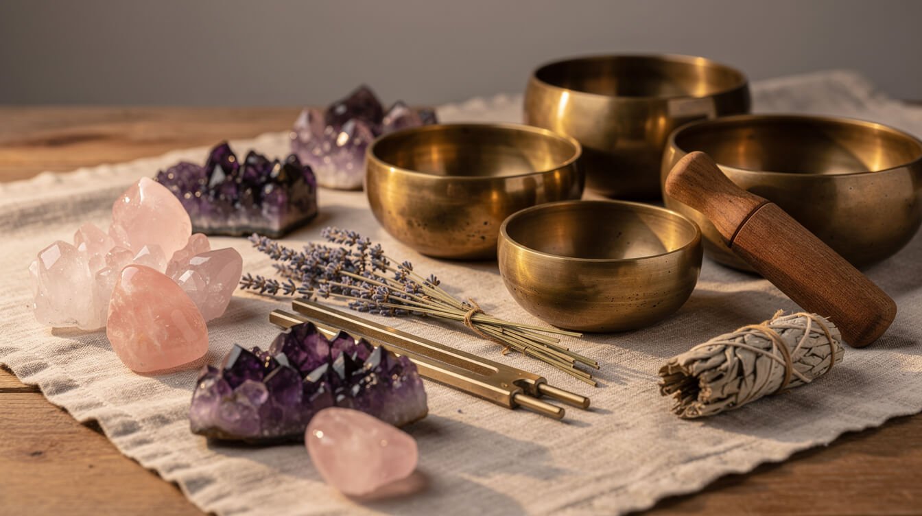 7 solfeggio healing frequencies singing bowls tuning forks collection