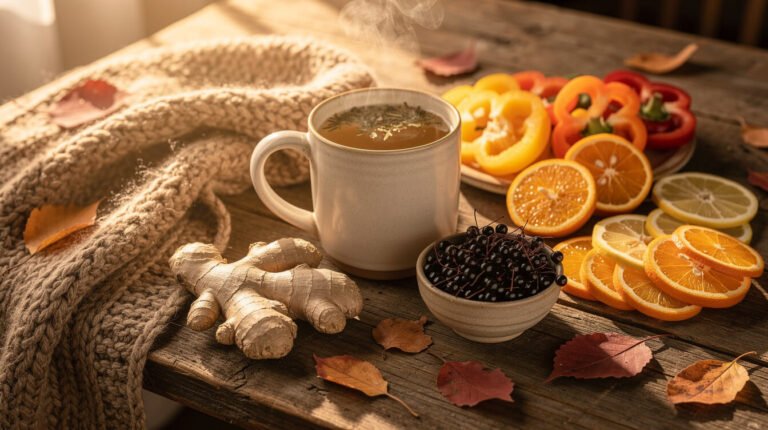 immune support myths — autumn wellness foods and herbal tea