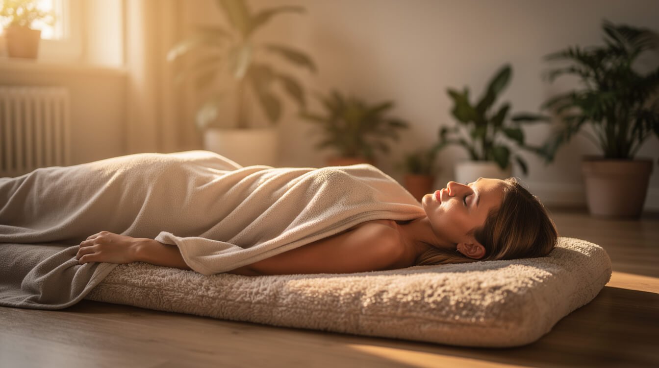 a person relaxing during a frequency healing device session