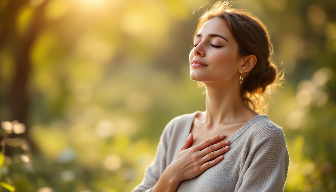 breathwork for anxiety relief woman deep breathing in nature mindfulness