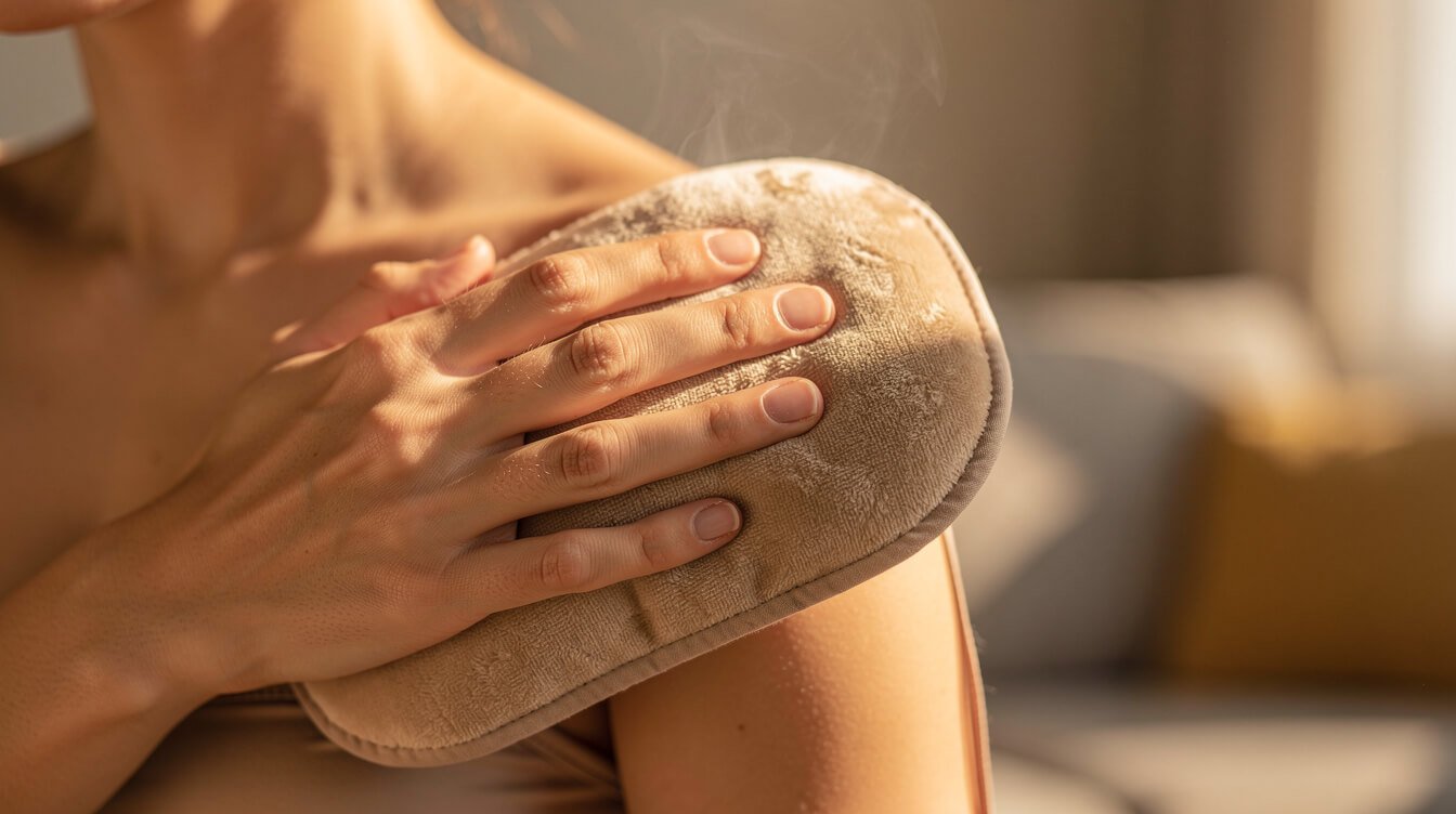 warm compress applied to the shoulder as a natural therapy for pain