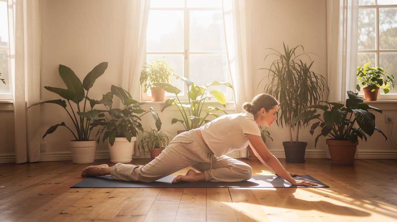 woman doing gentle yoga stretch as a natural therapy for pain