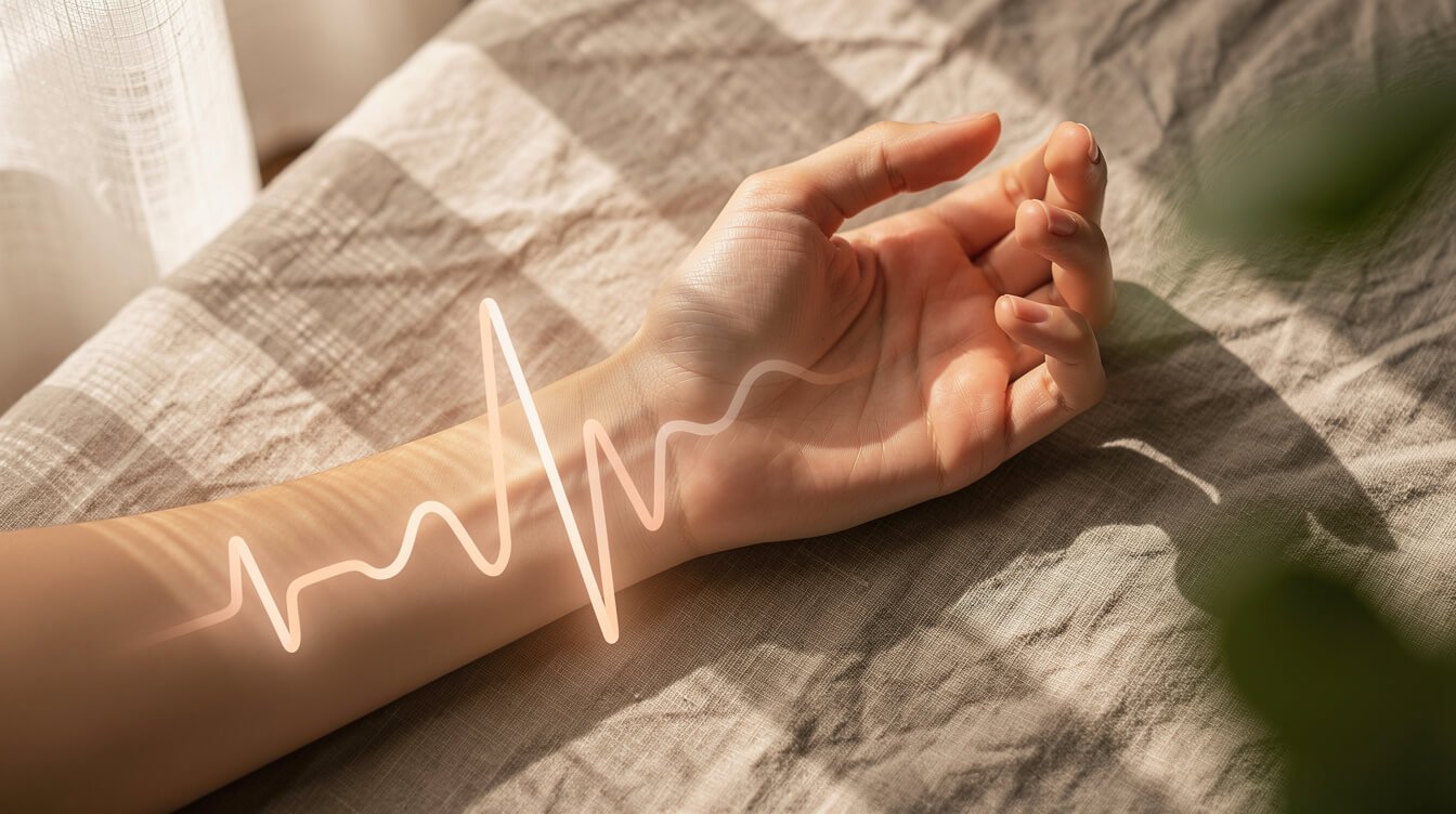 Person checking heart rate variability at the wrist to gauge vagal tone