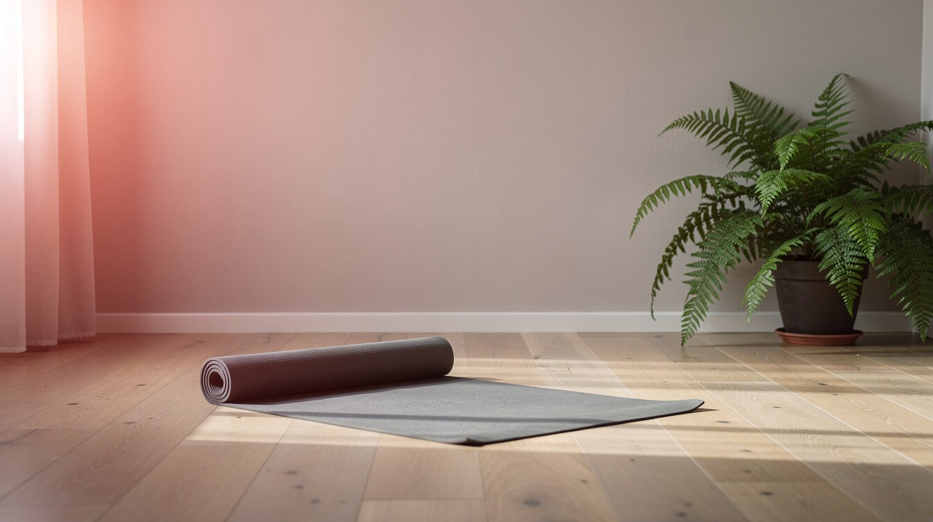 Cozy home wellness corner for an infrared sauna and red light routine