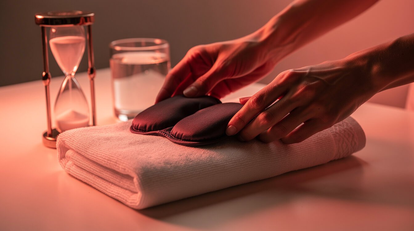 eye protection and hourglass for a safe light therapy session