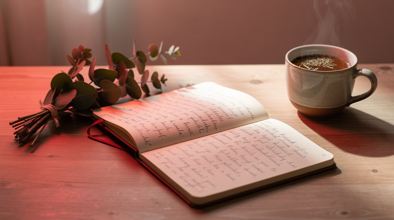 research notes and herbal tea for reviewing light therapy studies