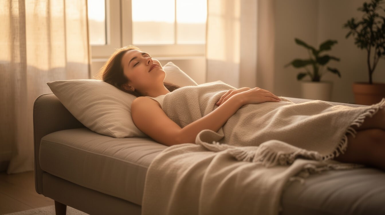 Relaxing during a PEMF therapy mat session